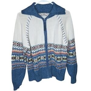 Tiara International Fair Isle Full zip cardigan sweater collared large